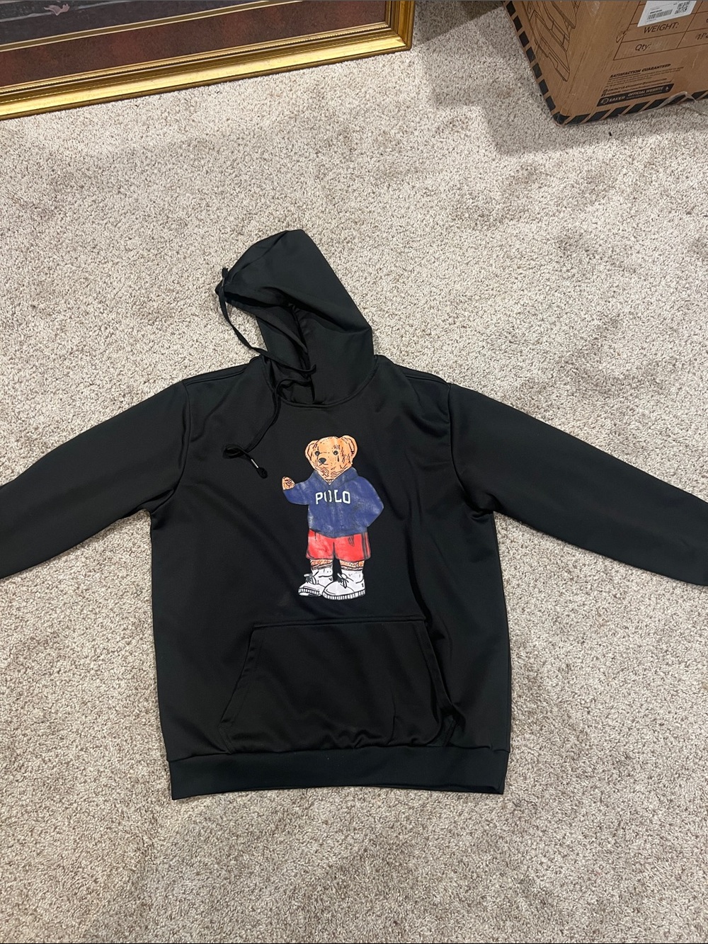 Polo by Ralph Lauren Black Hoodie with Bear Graphic in Blue and Red